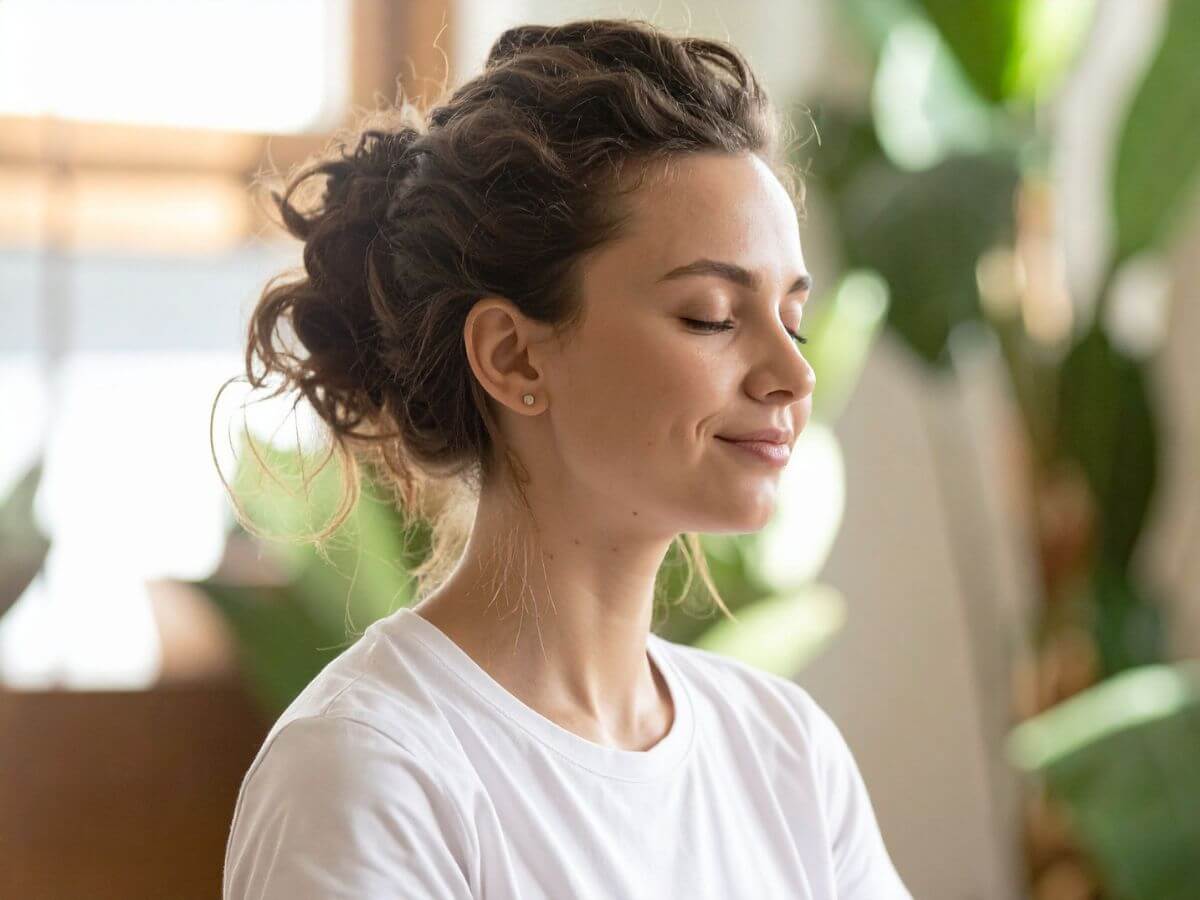 persona meditando o respirando profundamente